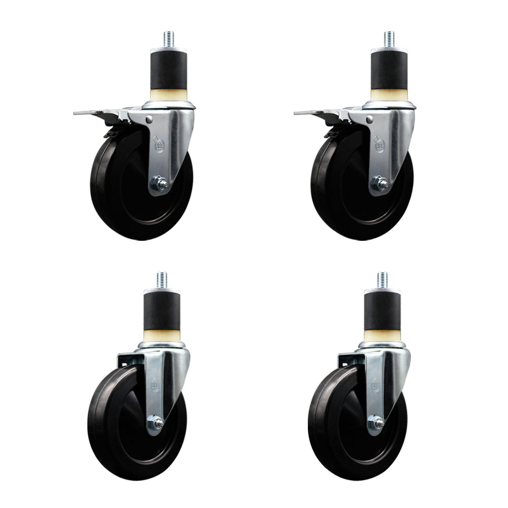 SCC-EXTTL20S514-SRS-2-S-2-178 Soft Rubber Swivel Expanding Stem Caster with 5 in. Black Wheels & 1.87 in. Stems - Set of 4