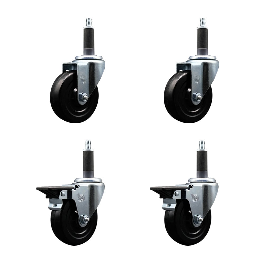 SCC-EX20S414-SRS-2-PLB-2-1 Soft Rubber Swivel Expanding Stem Caster with 4 in. Black Wheels & 1 in. Stems - Set of 4