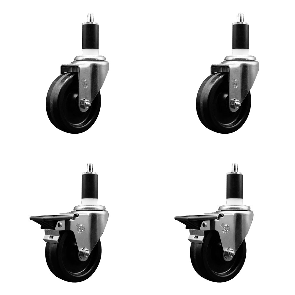 SCC-EX20S414-PHR-2-PLB-2-138 Phenolic Swivel Expanding Stem Caster with Roller Bearings 4 x 1.25 in. Black Wheels & 1.38 in. Stems - Set of 4