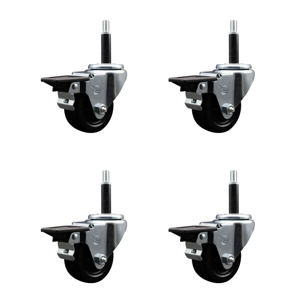 SCC-EX20S314-SRS-PLB-34-4 Soft Rubber Swivel Expanding Stem Caster with 3 in. Black Wheels & 0.75 in. Stems - Set of 4