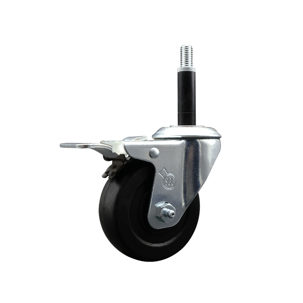 SCC-EXTTL20S3514-SRS-34 Soft Rubber Expanding Stem Swivel Caster with 3.5 in. Black Wheel & 0.75 in. Stem & Total Locking Brake