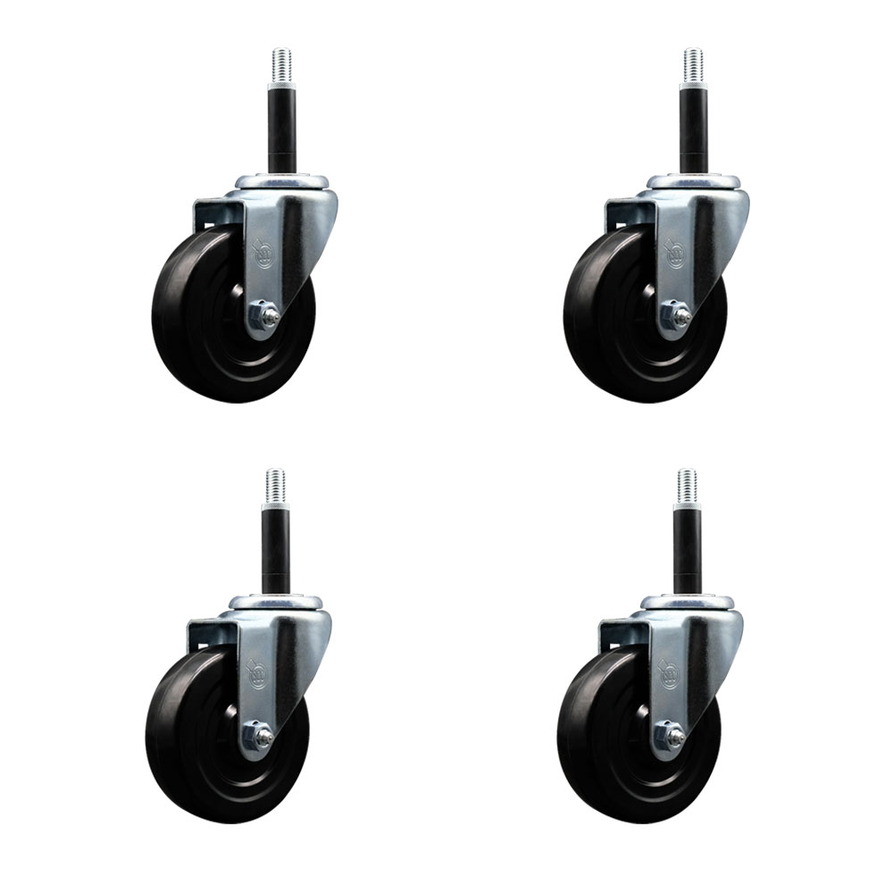 SCC-EX20S414-SRS-34-4 Soft Rubber Swivel Expanding Stem Caster with 4 in. Black Wheels & 0.75 in. Stems - Set of 4
