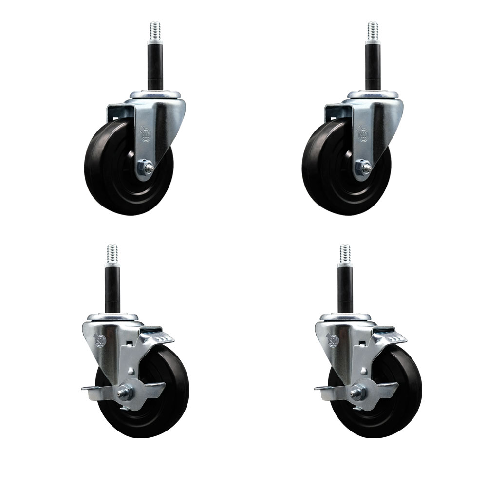 SCC-EX20S414-SRS-2-TLB-2-34 Soft Rubber Swivel Expanding Stem Caster with 4 in. Black Wheels & 0.75 in. Stems - Set of 4