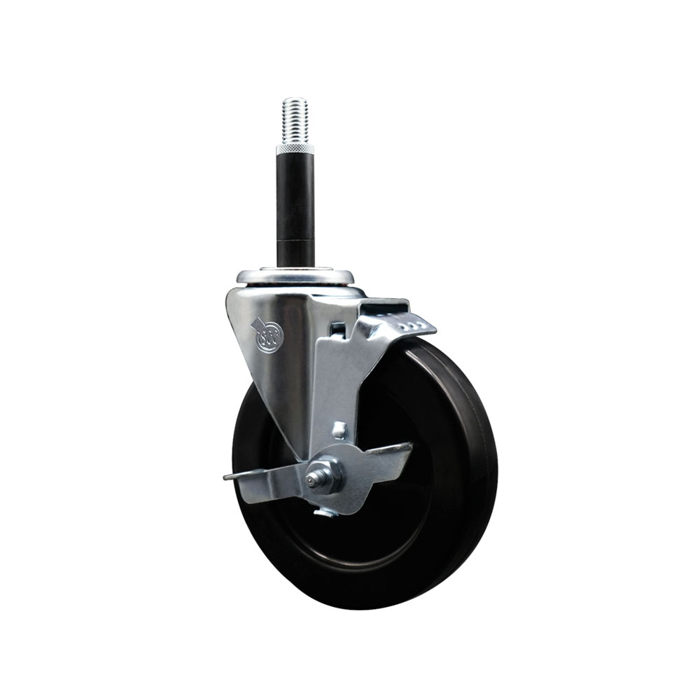 SCC-EX20S514-SRS-TLB-34 Soft Rubber Expanding Stem Swivel Caster with 5 in. Black Wheel & 0.75 in. Stem & Top Locking Brake