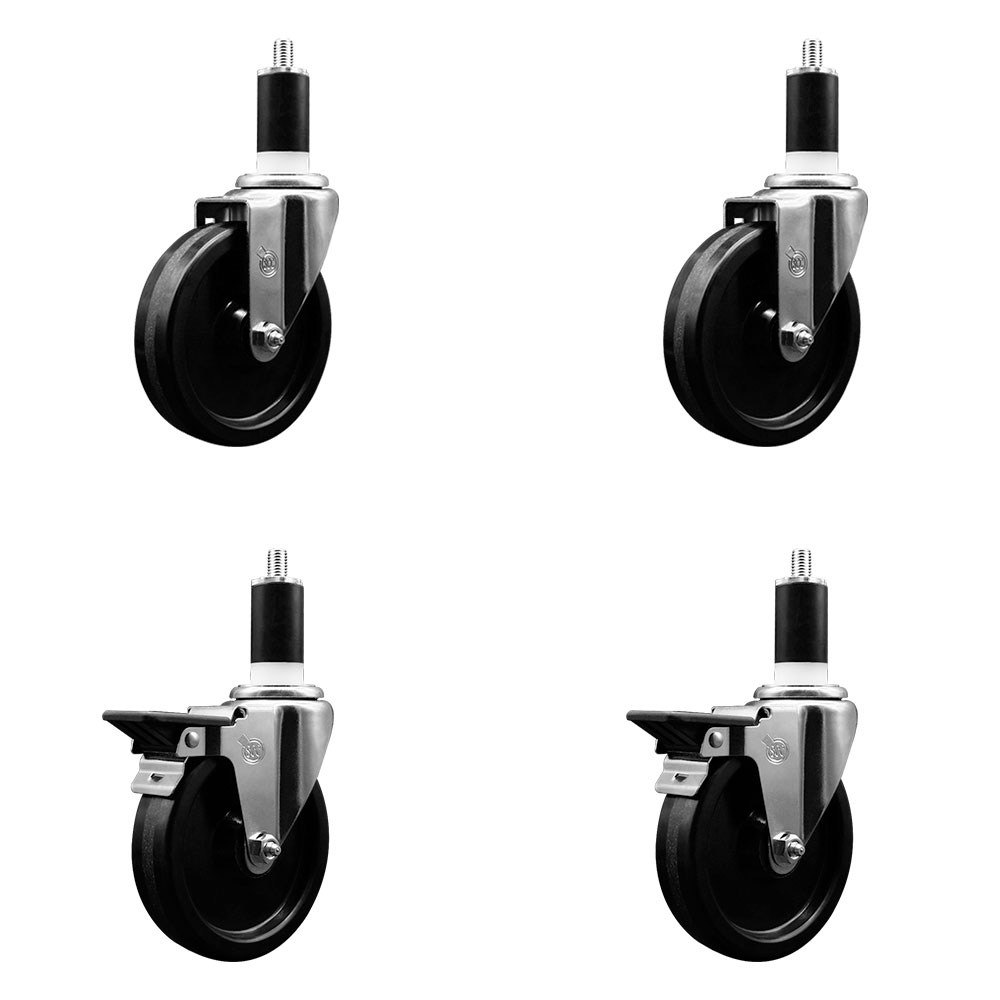 SCC-EX20S514-PHR-2-PLB-2-138 Phenolic Swivel Expanding Stem Caster with Roller Bearings 5 x 1.25 in. Black Wheels & 1.38 in. Stems - Set of 4