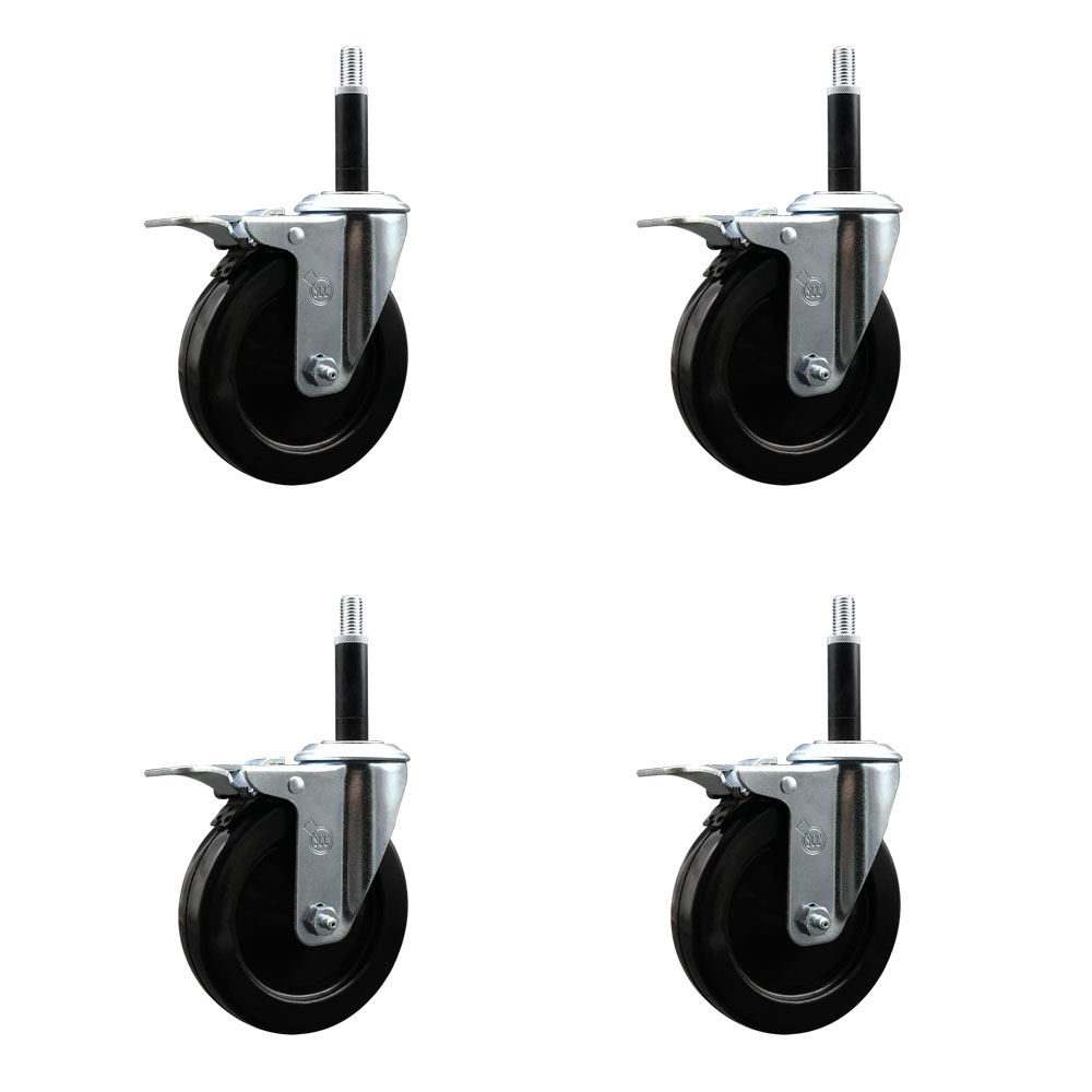 SCC-EXTTL20S514-SRS-34-4 Soft Rubber Swivel Expanding Stem Caster with 5 in. Black Wheels & 0.75 in. Stems - Set of 4