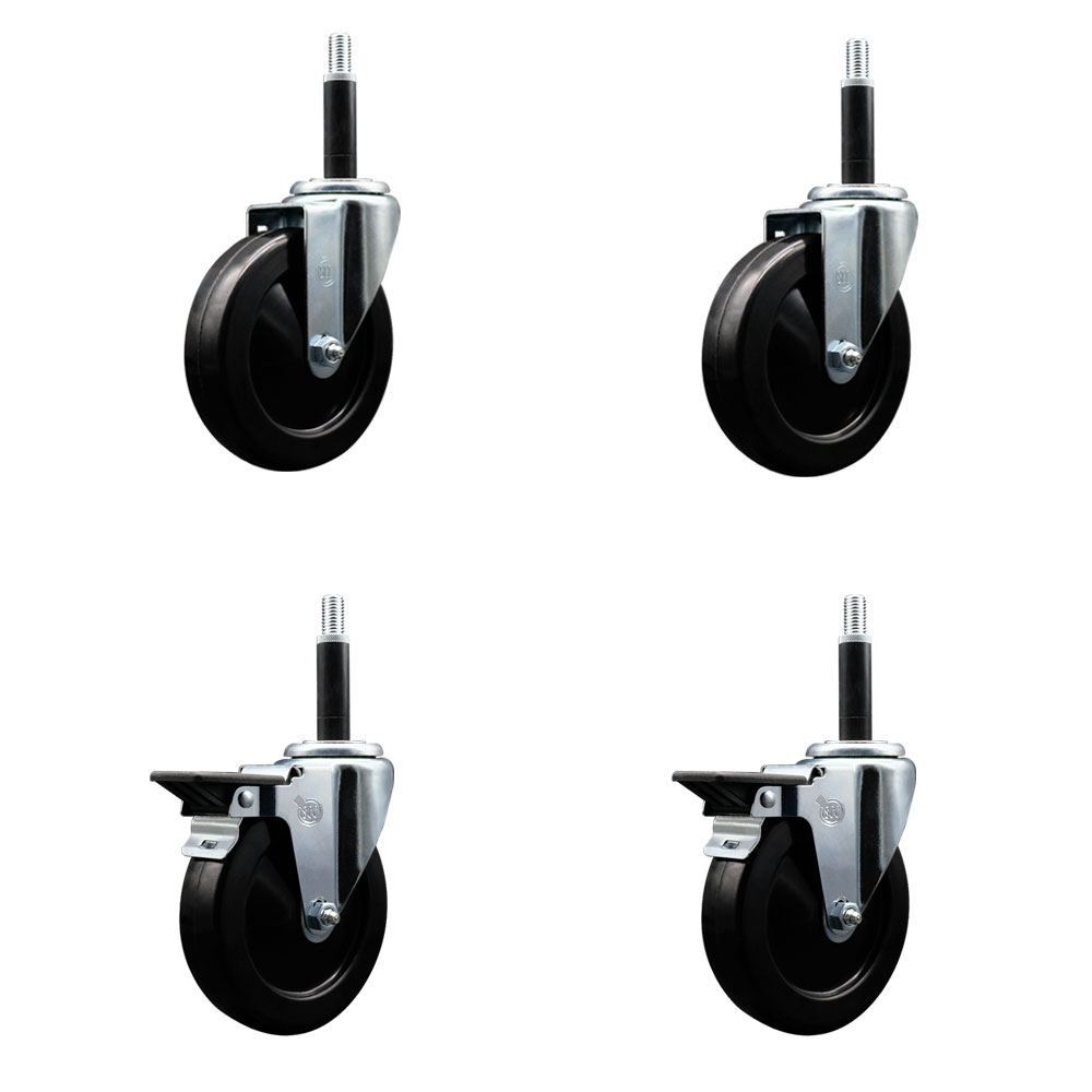 SCC-EX20S514-SRS-2-PLB-2-34 Soft Rubber Swivel Expanding Stem Caster with 5 in. Black Wheels & 0.75 in. Stems - Set of 4