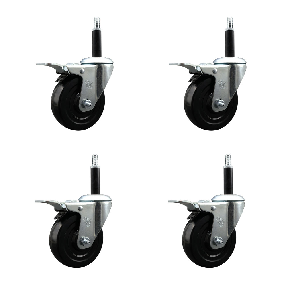 Soft Rubber Swivel Casters - Black - Set of 4 - Total Locking Brakes