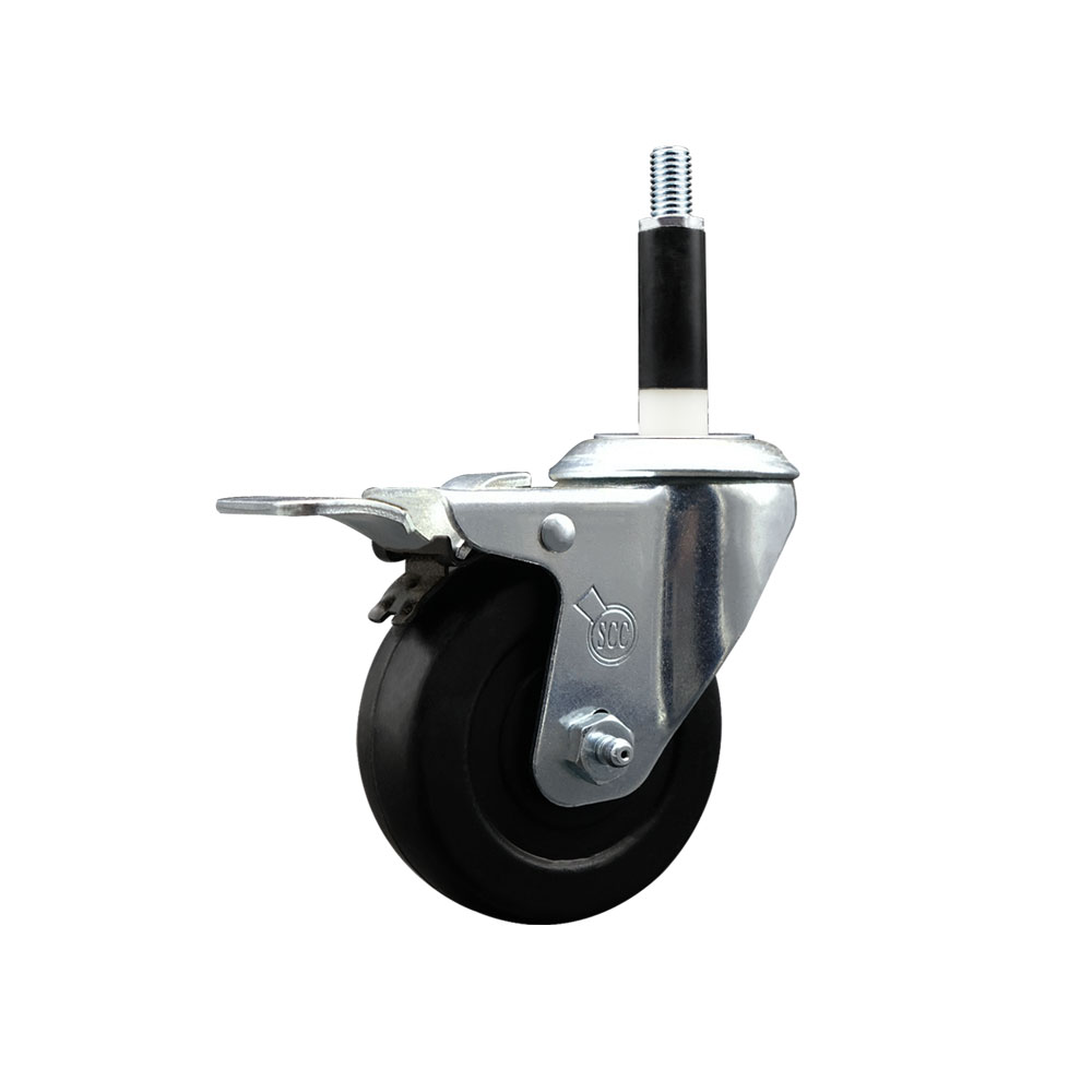 SCC-EXTTL20S3514-SRS-78 Soft Rubber Expanding Stem Swivel Caster with 3.5 in. Black Wheel & 0.87 in. Stem & Total Locking Brake