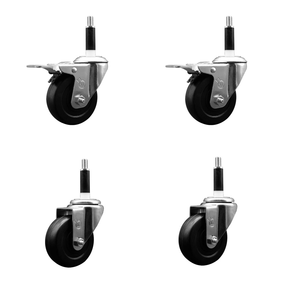 SCC-EXTTL20S3514-SRS-2-S-2-78 Soft Rubber Swivel Expanding Stem Caster with 3.5 in. Black Wheels & 0.87 in. Stems - Set of 4