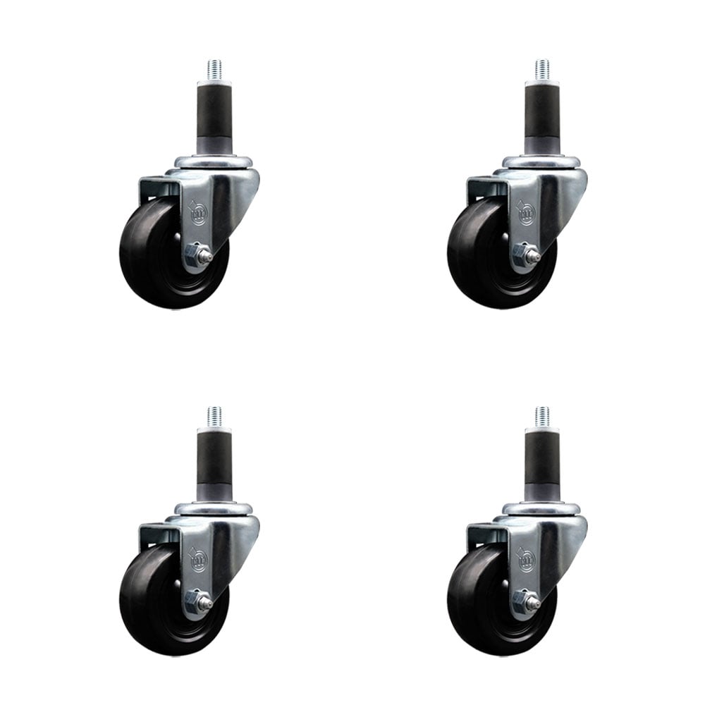 SCC-SSEX20S314-SRS-114-4 Stainless Steel Soft Rubber Swivel Expanding Stem Caster with 3 in. Black Wheels & 1.25 in. Stems - Set of 4