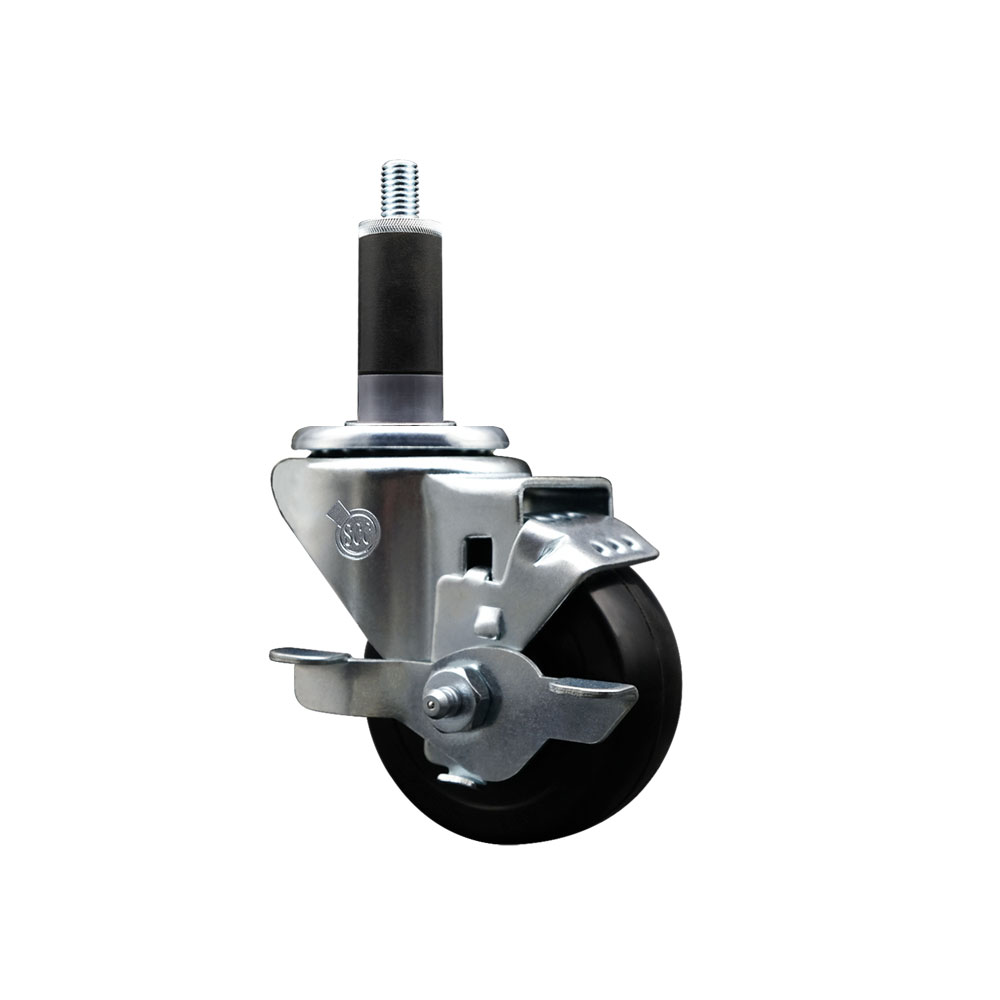 SCC-EX20S314-SRS-TLB-118 Soft Rubber Expanding Stem Swivel Caster with 3 in. Black Wheel & 1.13 in. Stem & Top Locking Brake
