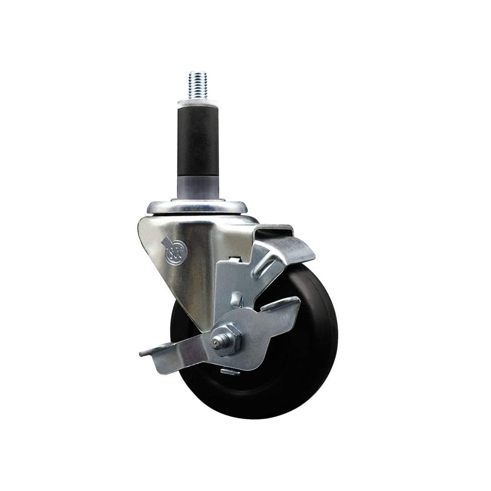 SCC-EX20S3514-SRS-TLB-118 Soft Rubber Expanding Stem Swivel Caster with 3.5 in. Black Wheel & 1.13 in. Stem & Top Locking Brake
