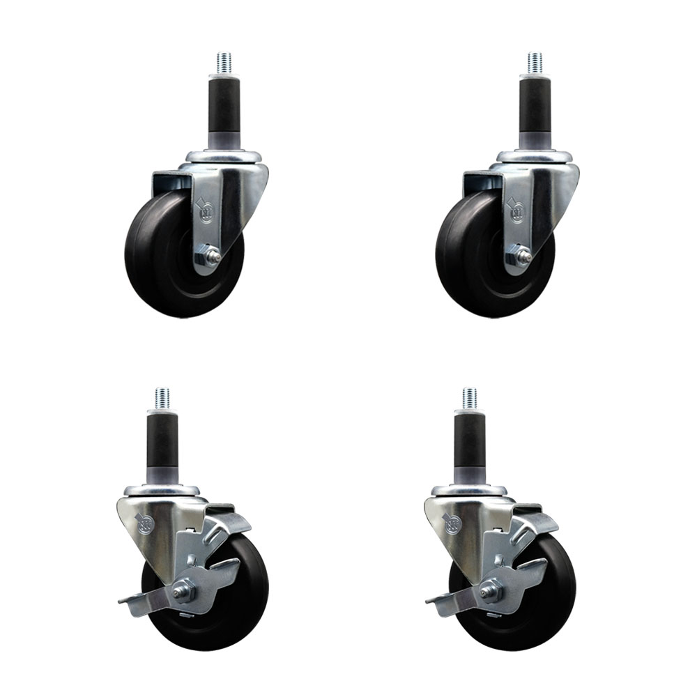 SCC-EX20S3514-SRS-2-TLB-2-118 Soft Rubber Swivel Expanding Stem Caster with 3.5 in. Black Wheels & 1.13 in. Stems - Set of 4 -  Service Caster