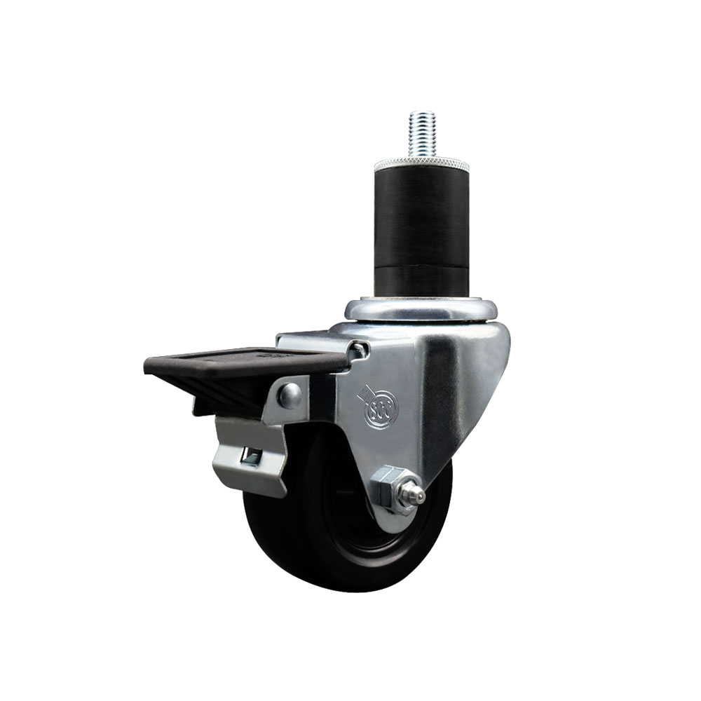 SCC-EX20S314-SRS-PLB-134 Soft Rubber Expanding Stem Swivel Caster with 3 in. Black Wheel & 1.75 in. Stem & Posi Locking Brake