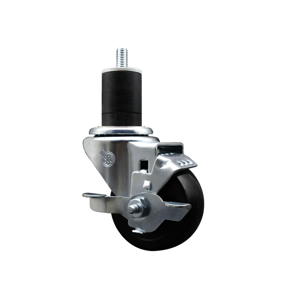 SCC-EX20S314-SRS-TLB-134 Soft Rubber Expanding Stem Swivel Caster with 3 in. Black Wheel & 1.75 in. Stem & Top Locking Brake
