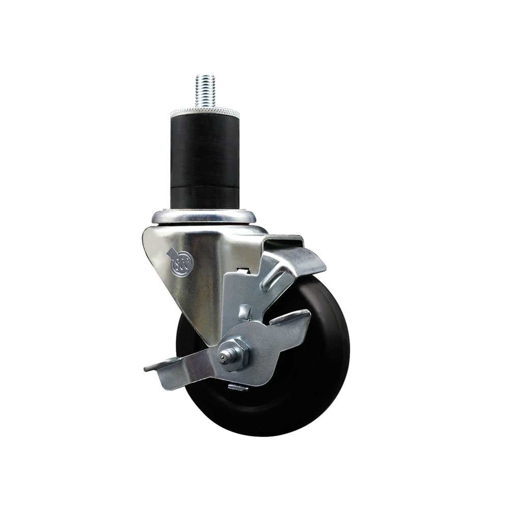 SCC-EX20S3514-SRS-TLB-134 Soft Rubber Expanding Stem Swivel Caster with 3.5 in. Black Wheel & 1.75 in. Stem & Top Locking Brake