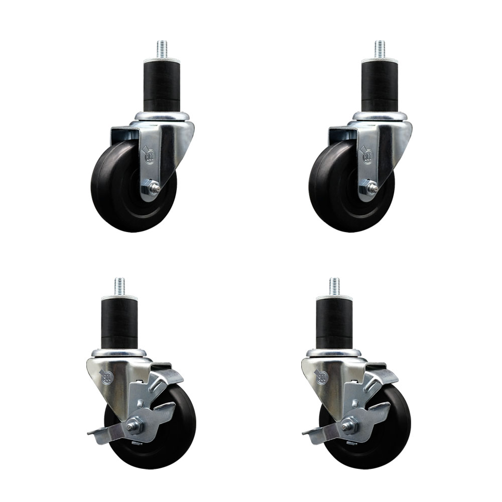 SCC-EX20S3514-SRS-2-TLB-2-134 Soft Rubber Swivel Expanding Stem Caster with 3.5 in. Black Wheels & 1.75 in. Stems - Set of 4