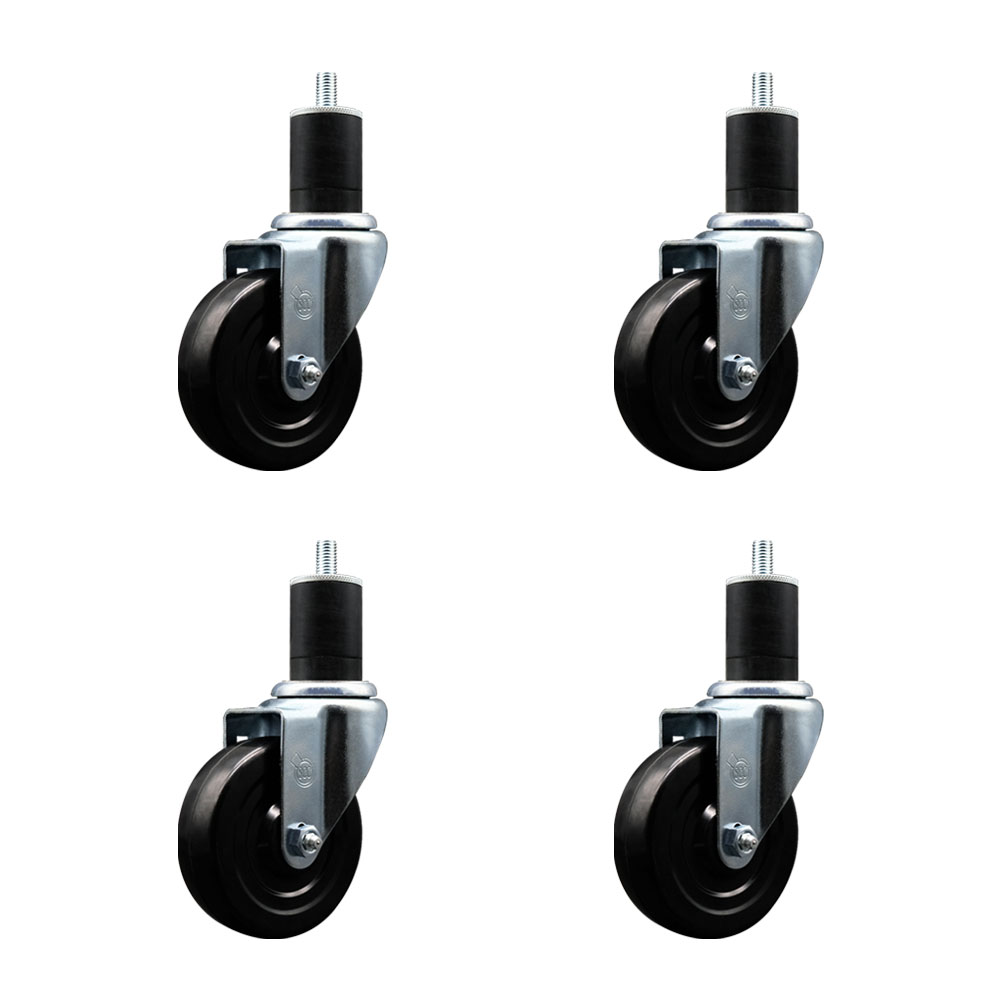 SCC-EX20S414-SRS-TLB-134-4 Soft Rubber Swivel Expanding Stem Caster with 4 in. Black Wheels & 1.75 in. Stems - Set of 4