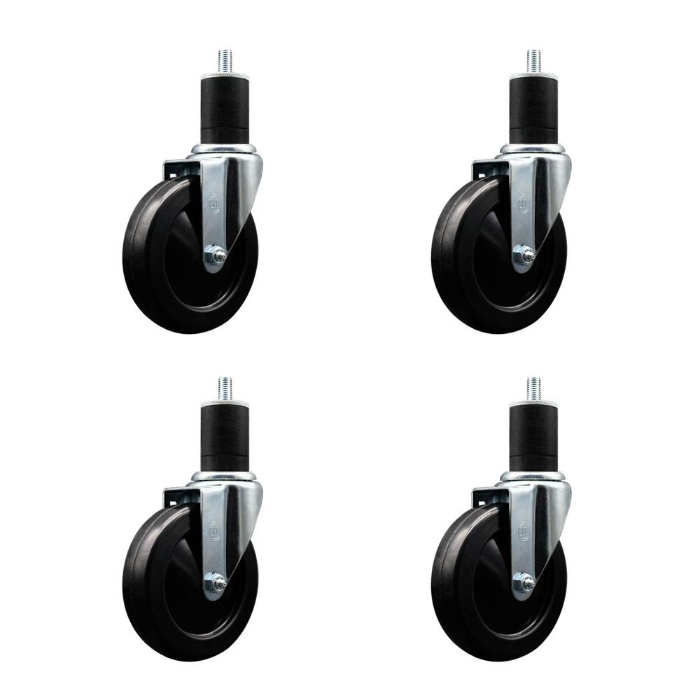 SCC-EX20S514-SRS-134-4 Soft Rubber Swivel Expanding Stem Caster with 5 in. Black Wheels & 1.75 in. Stems - Set of 4