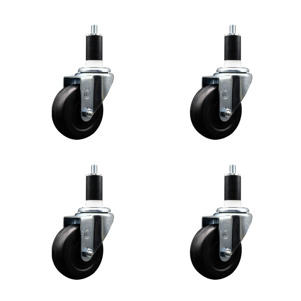 SCC-EX20S3514-SRS-138-4 Soft Rubber Swivel Expanding Stem Caster with 3.5 in. Black Wheels & 1.38 in. Stems - Set of 4