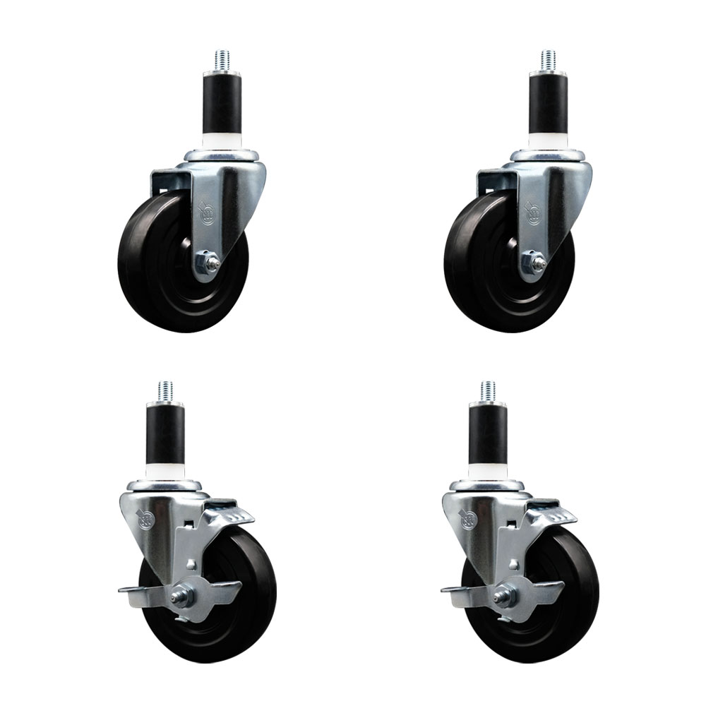 SCC-EX20S414-SRS-2-TLB-2-138 Soft Rubber Swivel Expanding Stem Caster with 4 in. Black Wheels & 1.38 in. Stems - Set of 4