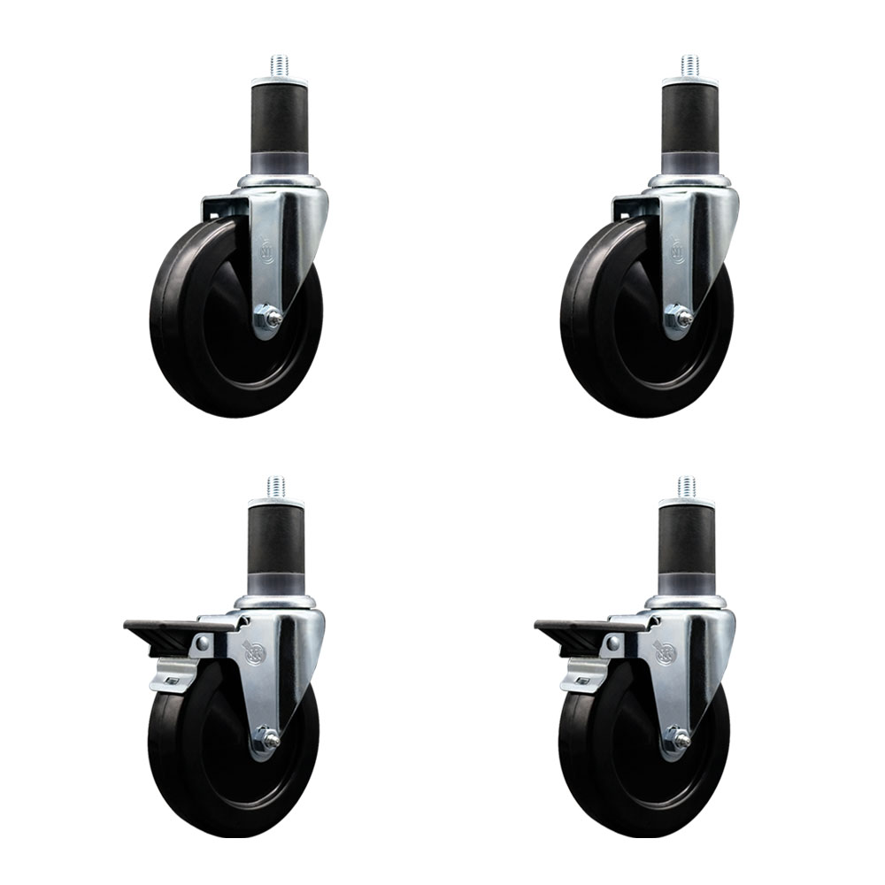 SCC-EX20S514-SRS-2-PLB-2-158 Soft Rubber Swivel Expanding Stem Caster with 5 in. Black Wheels & 1.63 in. Stems - Set of 4