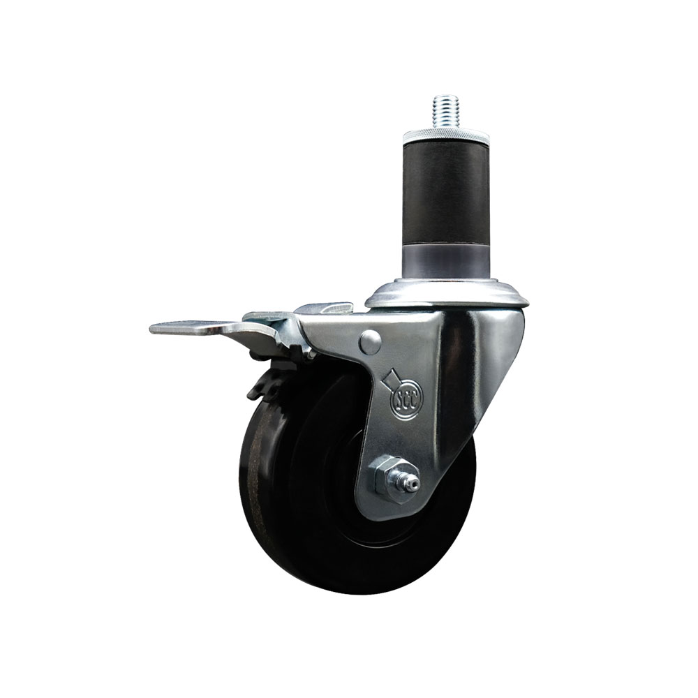 SCC-EXTTL20S3514-PHR-158 Phenolic Swivel Expanding Stem Caster with Roller Bearing 3.5 x 1.25 in. Black Wheel & 1.63 in. Stem & Total Locking Brake
