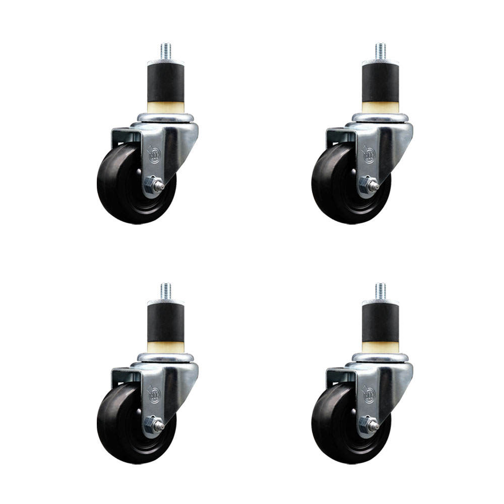 SCC-EX20S314-SRS-178-4 Soft Rubber Swivel Expanding Stem Caster with 3 in. Black Wheels & 1.87 in. Stems - Set of 4