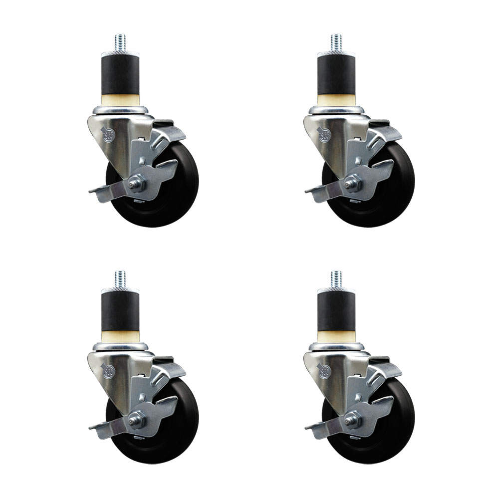 SCC-EX20S3514-SRS-TLB-178-4 Soft Rubber Swivel Expanding Stem Caster with 3.5 in. Black Wheels & 1.87 in. Stems - Set of 4
