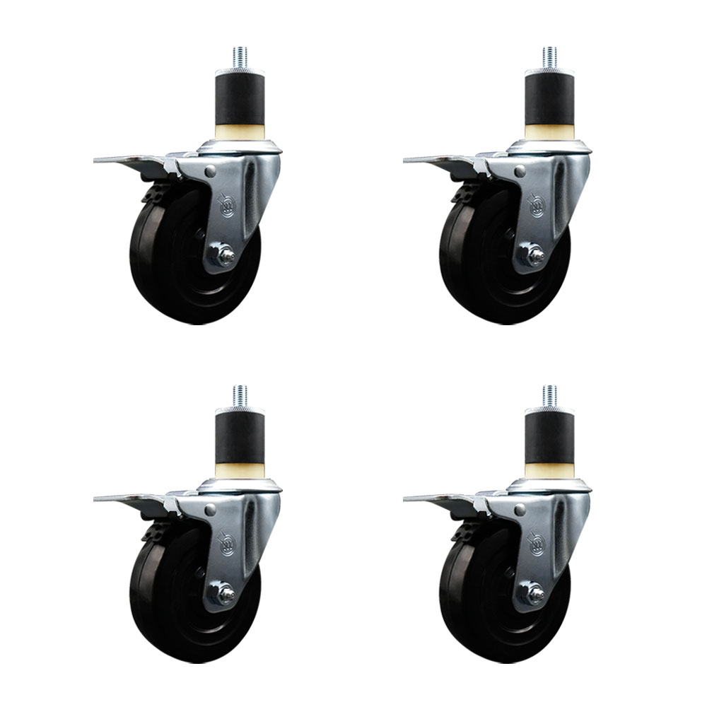 SCC-EXTTL20S414-SRS-178-4 Soft Rubber Swivel Expanding Stem Caster with 4 in. Black Wheels & 1.87 in. Stems - Set of 4