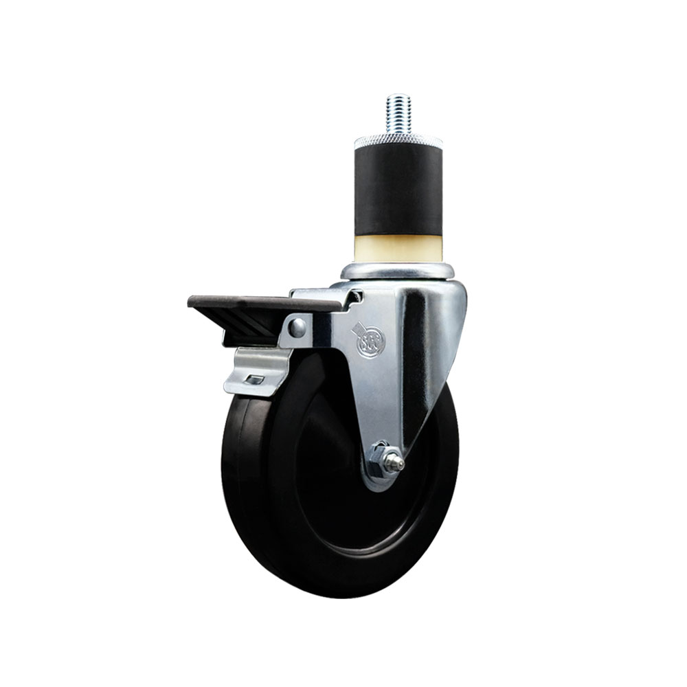 SCC-EX20S514-SRS-PLB-178 Soft Rubber Expanding Stem Swivel Caster with 5 in. Black Wheel & 1.87 in. Stem & Posi Locking Brake