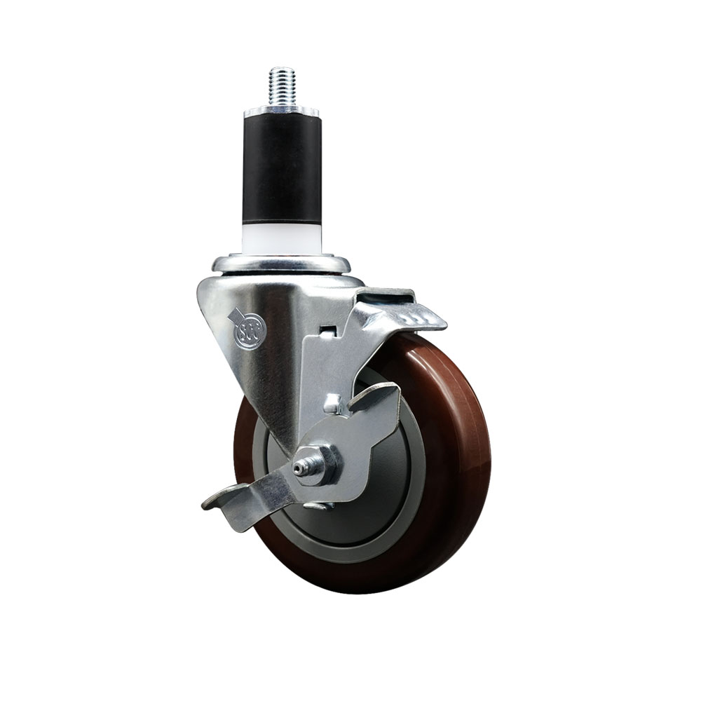 SCC-EX20S414-PPUB-MRN-TLB-112 Polyurethane Expanding Stem Swivel Caster with 4 in. Maroon Wheel & 1.5 in. Stem & Top Locking Brake