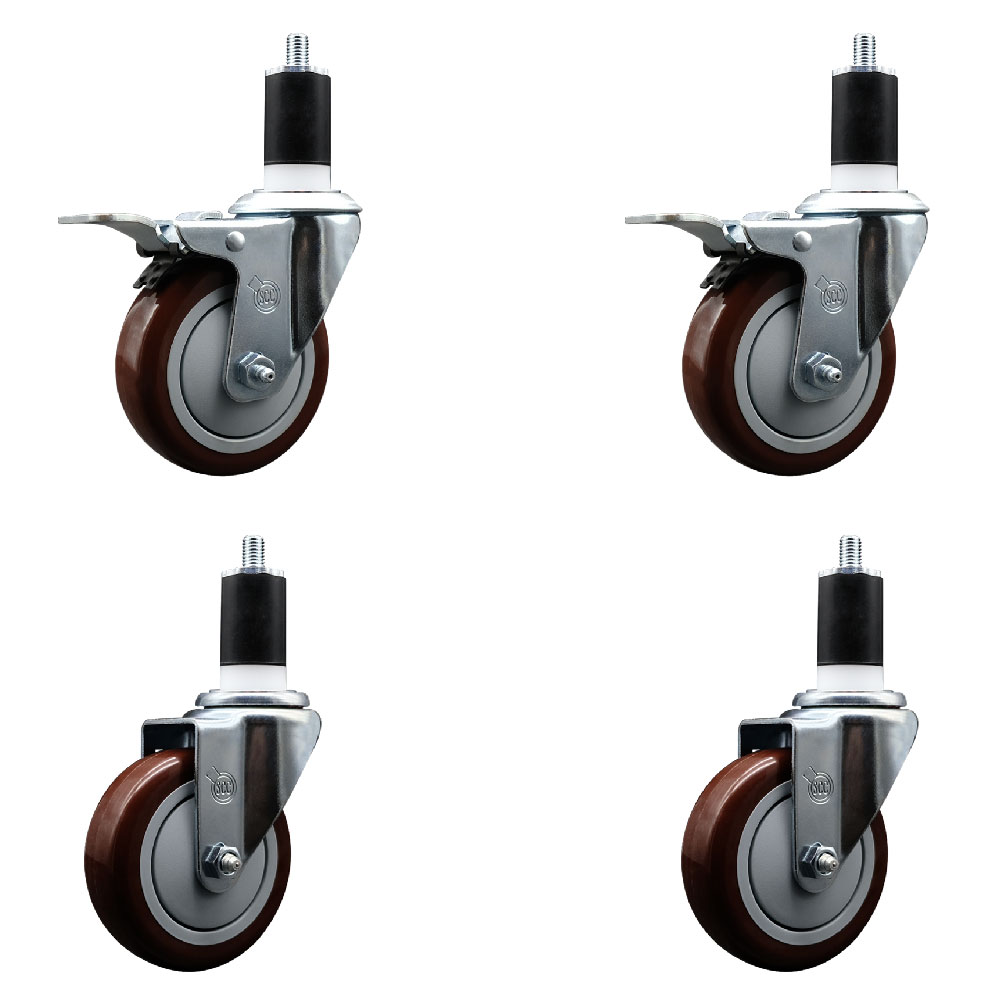 SCC-EXTTL20S414-PPUB-MRN-2-S-2-112 Polyurethane Swivel Expanding Stem Caster with 4 in. Maroon Wheels & 1.5 in. Stems - Set of 4