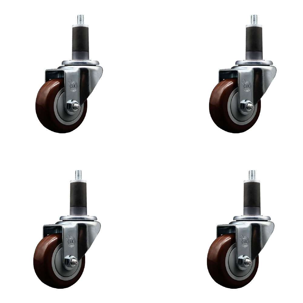 SCC-EX20S314-PPUB-MRN-114-4 Polyurethane Swivel Expanding Stem Caster with 3 in. Maroon Wheels & 1.25 in. Stems - Set of 4