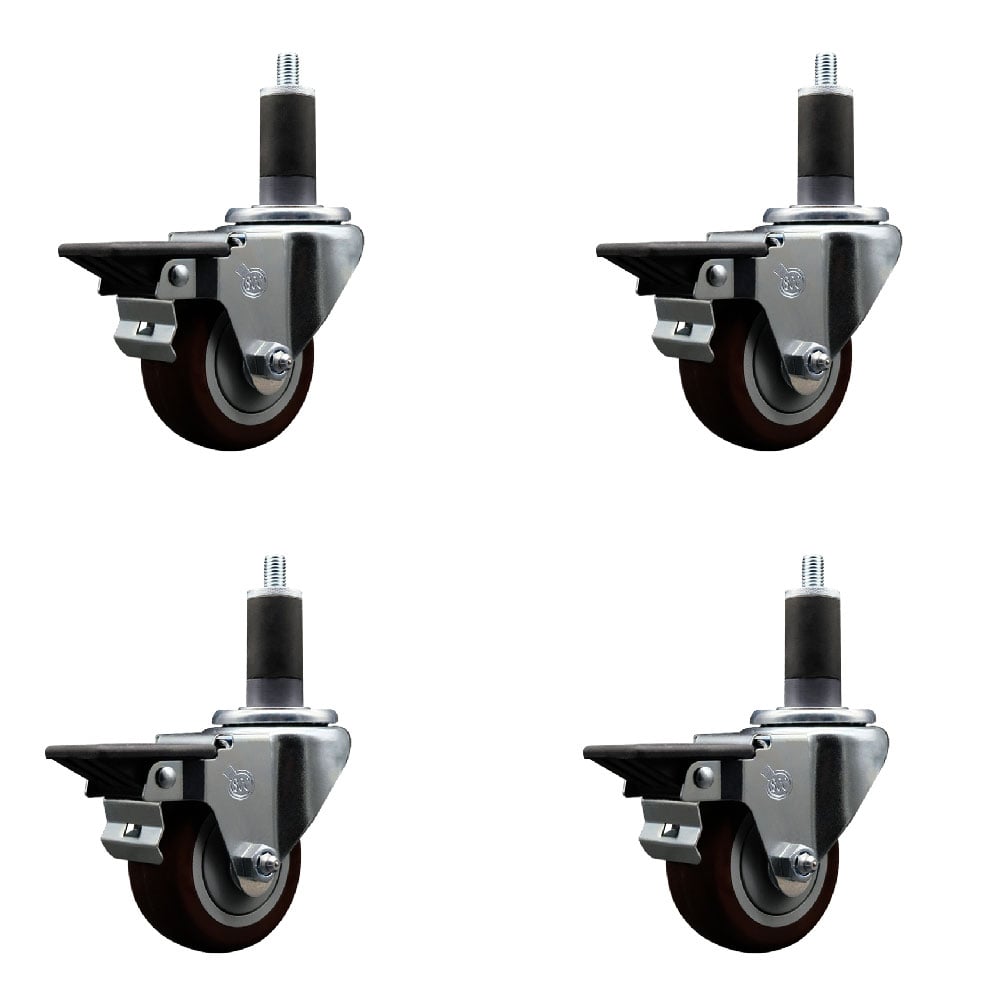 SCC-EX20S314-PPUB-MRN-PLB-114-4 Polyurethane Swivel Expanding Stem Caster with 3 in. Maroon Wheels & 1.25 in. Stems - Set of 4
