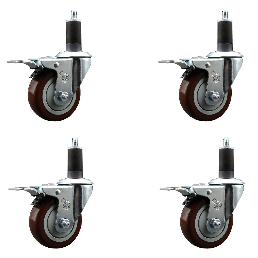 SCC-EXTTL20S3514-PPUB-MRN-114-4 Polyurethane Swivel Expanding Stem Caster with 3.5 in. Maroon Wheels & 1.25 in. Stems - Set of 4