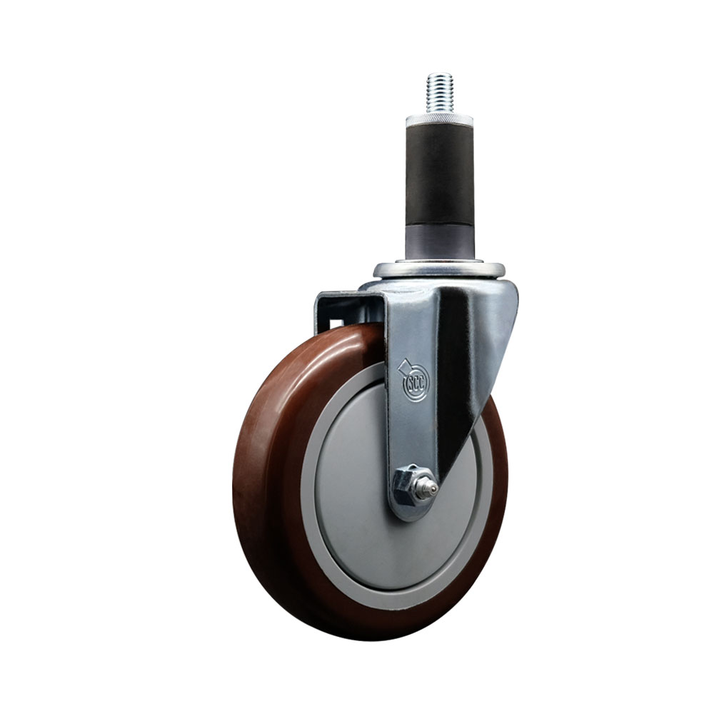 SCC-EX20S514-PPUB-MRN-114 Polyurethane Expanding Stem Swivel Caster with 5 in. Maroon Wheel & 1.25 in. Stem