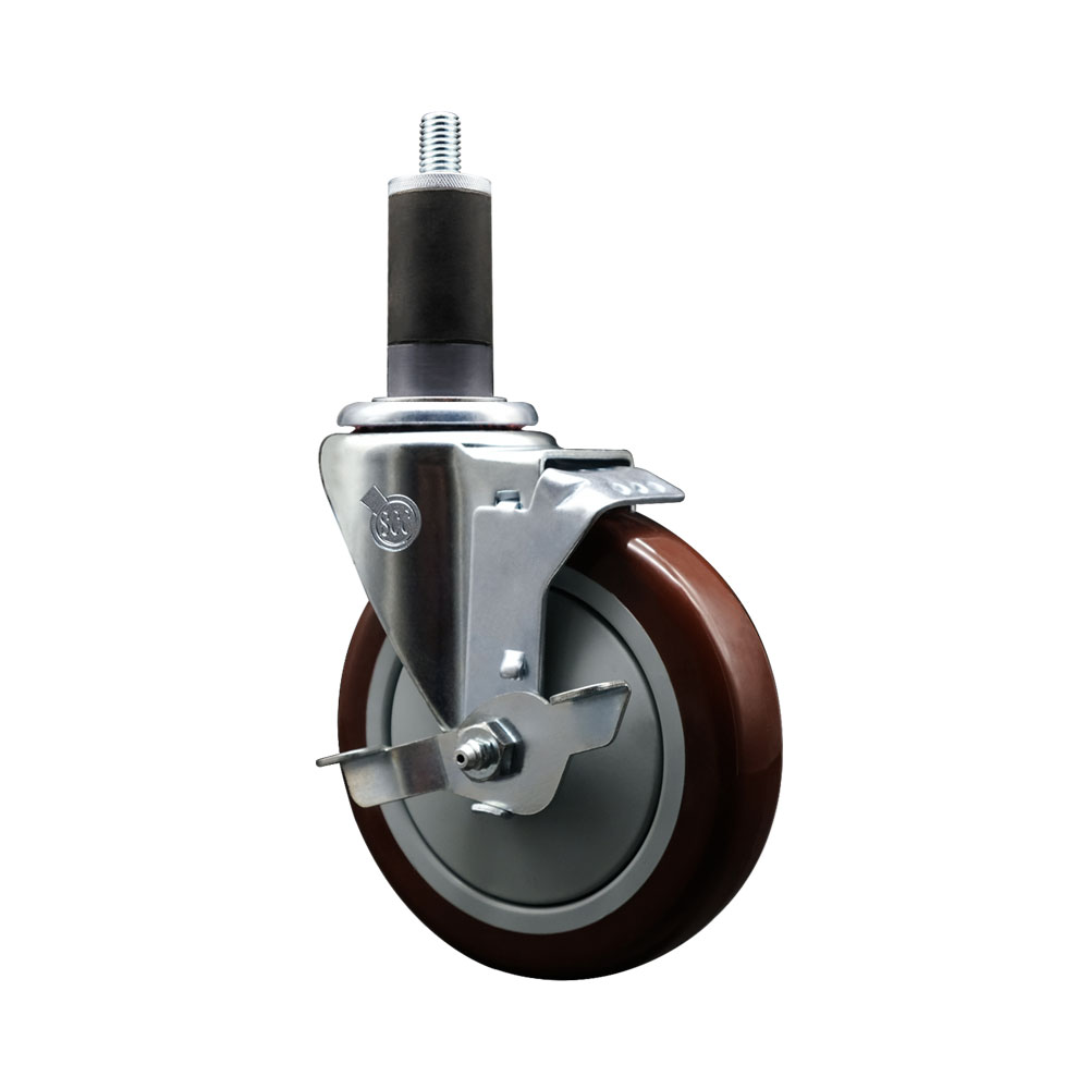 SCC-EX20S514-PPUB-MRN-TLB-114 Polyurethane Expanding Stem Swivel Caster with 5 in. Maroon Wheel & 1.25 in. Stem & Top Locking Brake