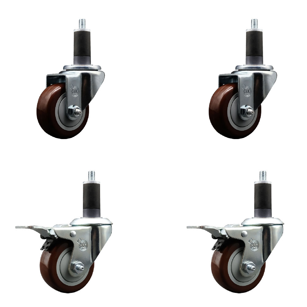SCC-SSEXTTL20S314-PPUB-MRN-2-S-2-114 Stainless Steel Polyurethane Swivel Expanding Stem Caster with 3 in. Maroon Wheels & 1.25 in. Stems - Set of 4