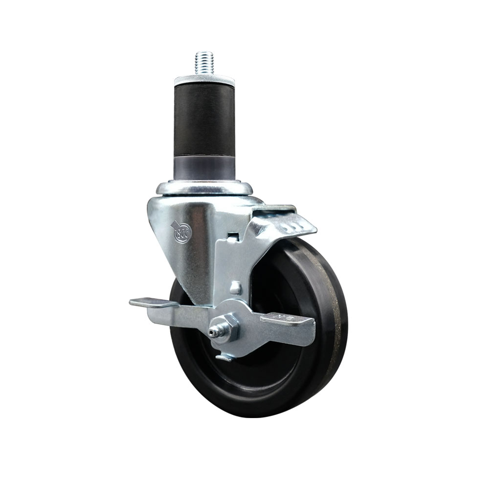 SCC-EX20S414-PHR-TLB-158 Phenolic Swivel Expanding Stem Caster with Roller Bearing 4 x 1.25 in. Black Wheel & 1.63 in. Stem & Top Locking Brake