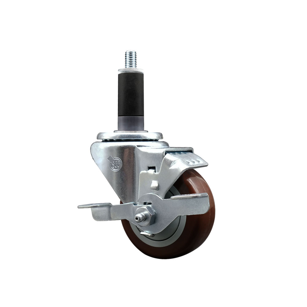 SCC-EX20S314-PPUB-MRN-TLB-118 Polyurethane Expanding Stem Swivel Caster with 3 in. Maroon Wheel & 1.13 in. Stem & Top Locking Brake