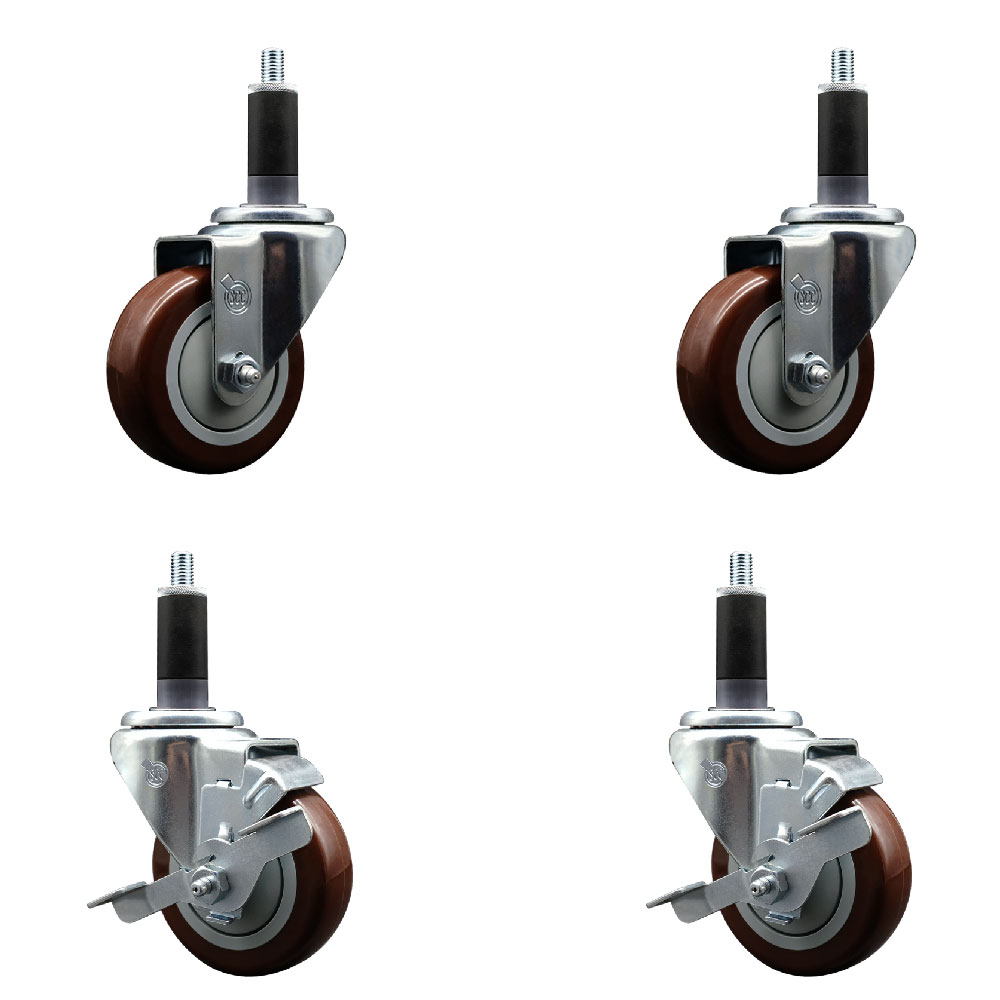 SCC-EX20S3514-PPUB-MRN-2-TLB-2-118 Polyurethane Swivel Expanding Stem Caster with 3.5 in. Maroon Wheels & 1.13 in. Stems - Set of 4