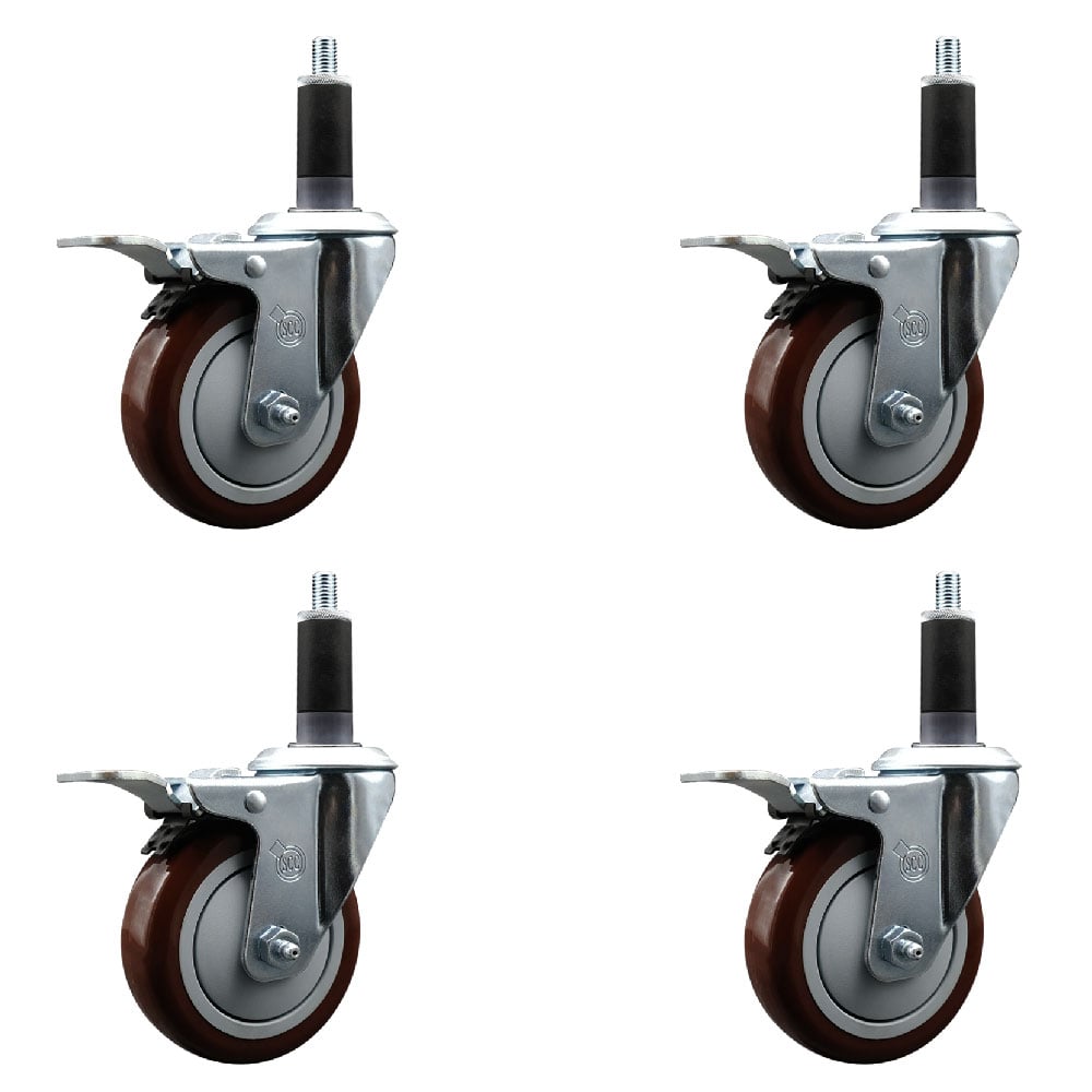 SCC-EXTTL20S414-PPUB-MRN-118-4 Polyurethane Swivel Expanding Stem Caster with 4 in. Maroon Wheels & 1.13 in. Stems - Set of 4