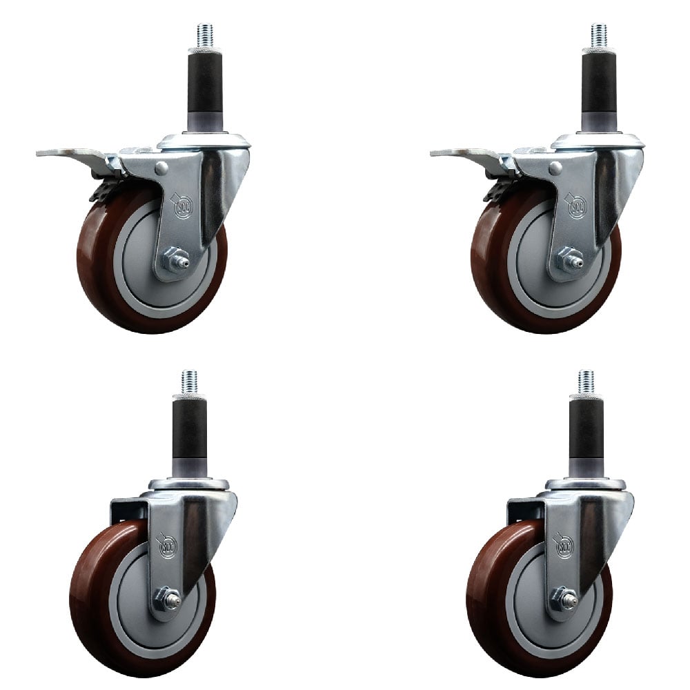 SCC-EXTTL20S414-PPUB-MRN-2-S-2-118 Polyurethane Swivel Expanding Stem Caster with 4 in. Maroon Wheels & 1.13 in. Stems - Set of 4