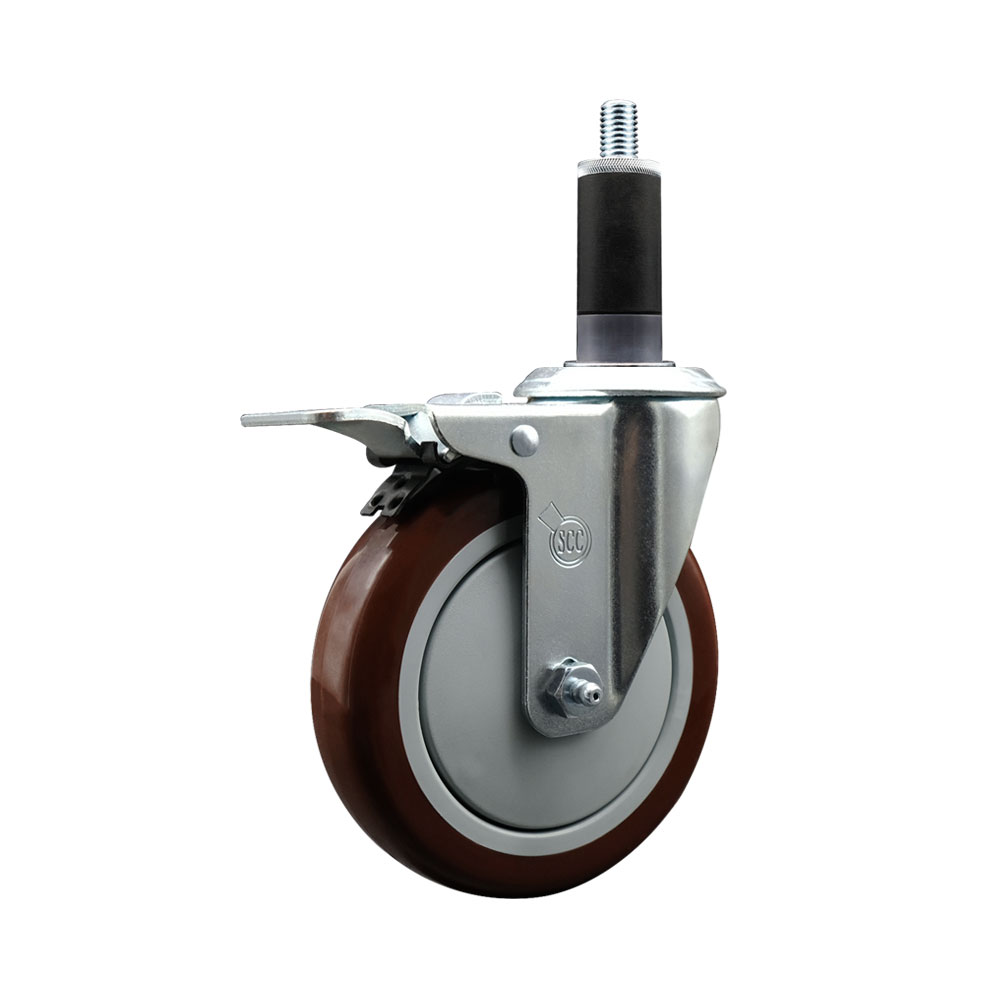SCC-EXTTL20S514-PPUB-MRN-118 Polyurethane Expanding Stem Swivel Caster with 5 in. Maroon Wheel & 1.13 in. Stem & Total Locking Brake
