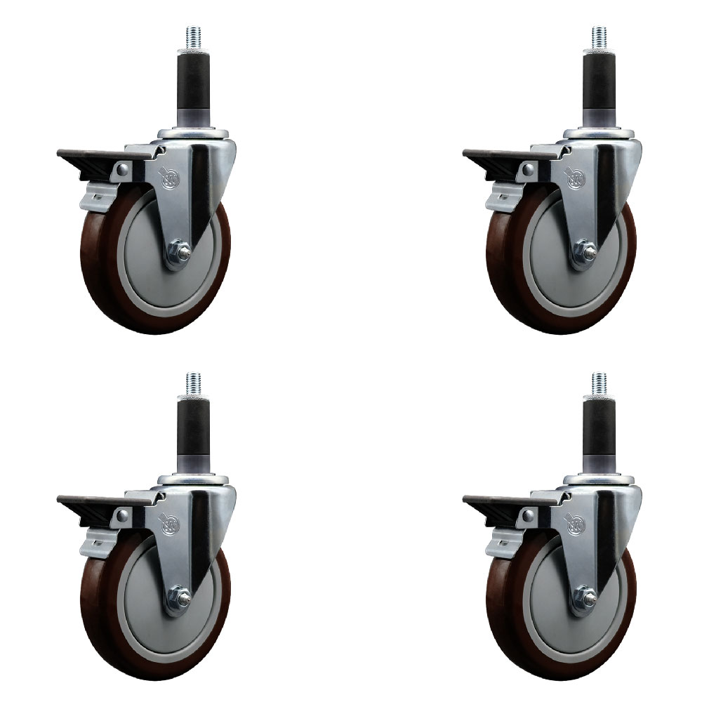 SCC-EX20S514-PPUB-MRN-PLB-118-4 Polyurethane Swivel Expanding Stem Caster with 5 in. Maroon Wheels & 1.13 in. Stems - Set of 4