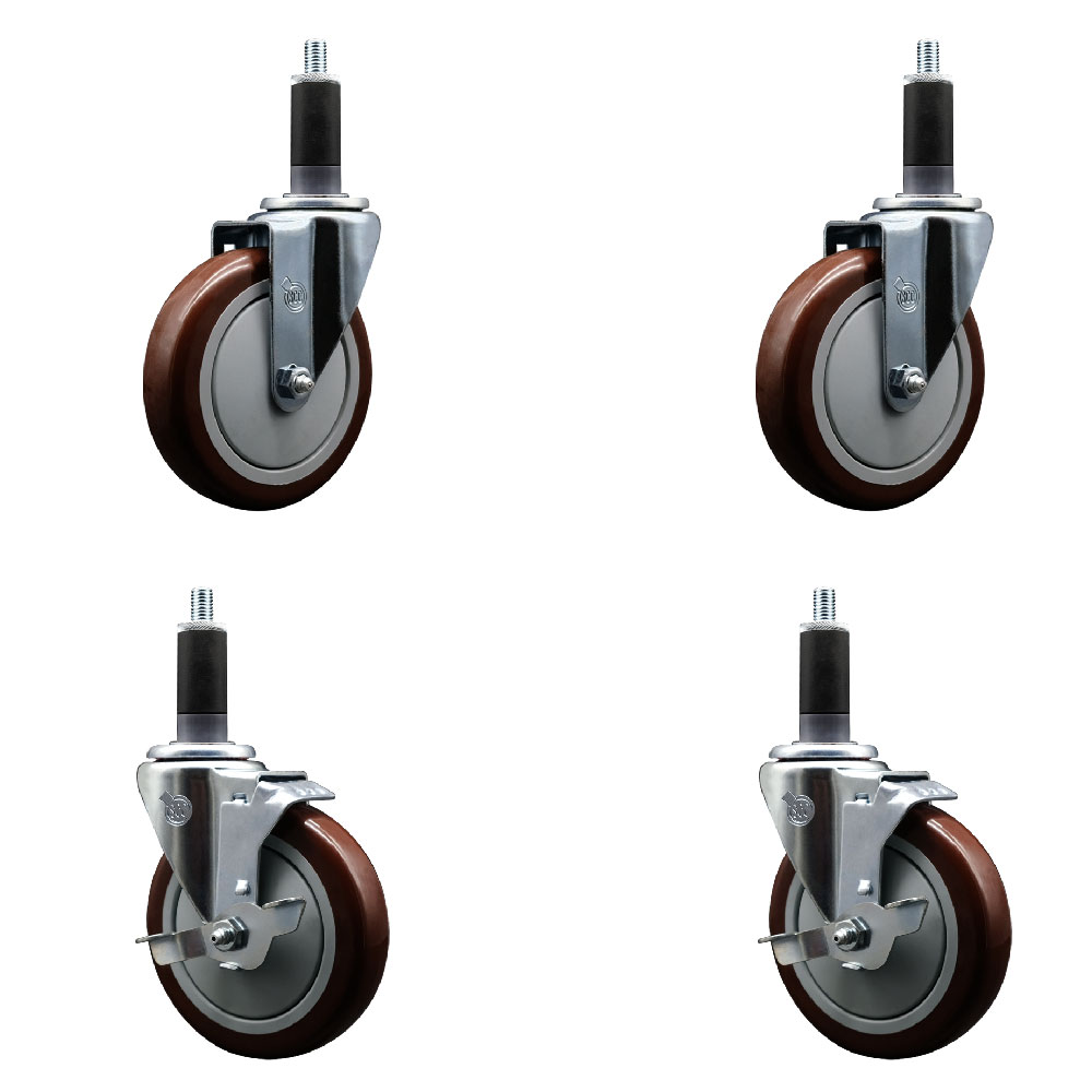 SCC-EX20S514-PPUB-MRN-2-TLB-2-118 Polyurethane Swivel Expanding Stem Caster with 5 in. Maroon Wheels & 1.13 in. Stems - Set of 4