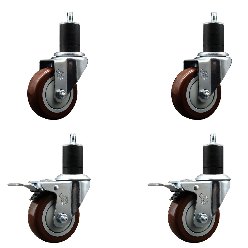 SCC-EXTTL20S3514-PPUB-MRN-2-S-2-134 Polyurethane Swivel Expanding Stem Caster with 3.5 in. Maroon Wheels & 1.75 in. Stems - Set of 4