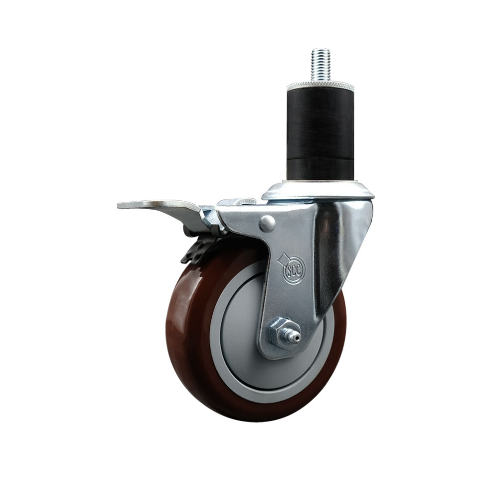 SCC-EXTTL20S414-PPUB-MRN-134 Polyurethane Expanding Stem Swivel Caster with 4 in. Maroon Wheel & 1.75 in. Stem & Total Locking Brake
